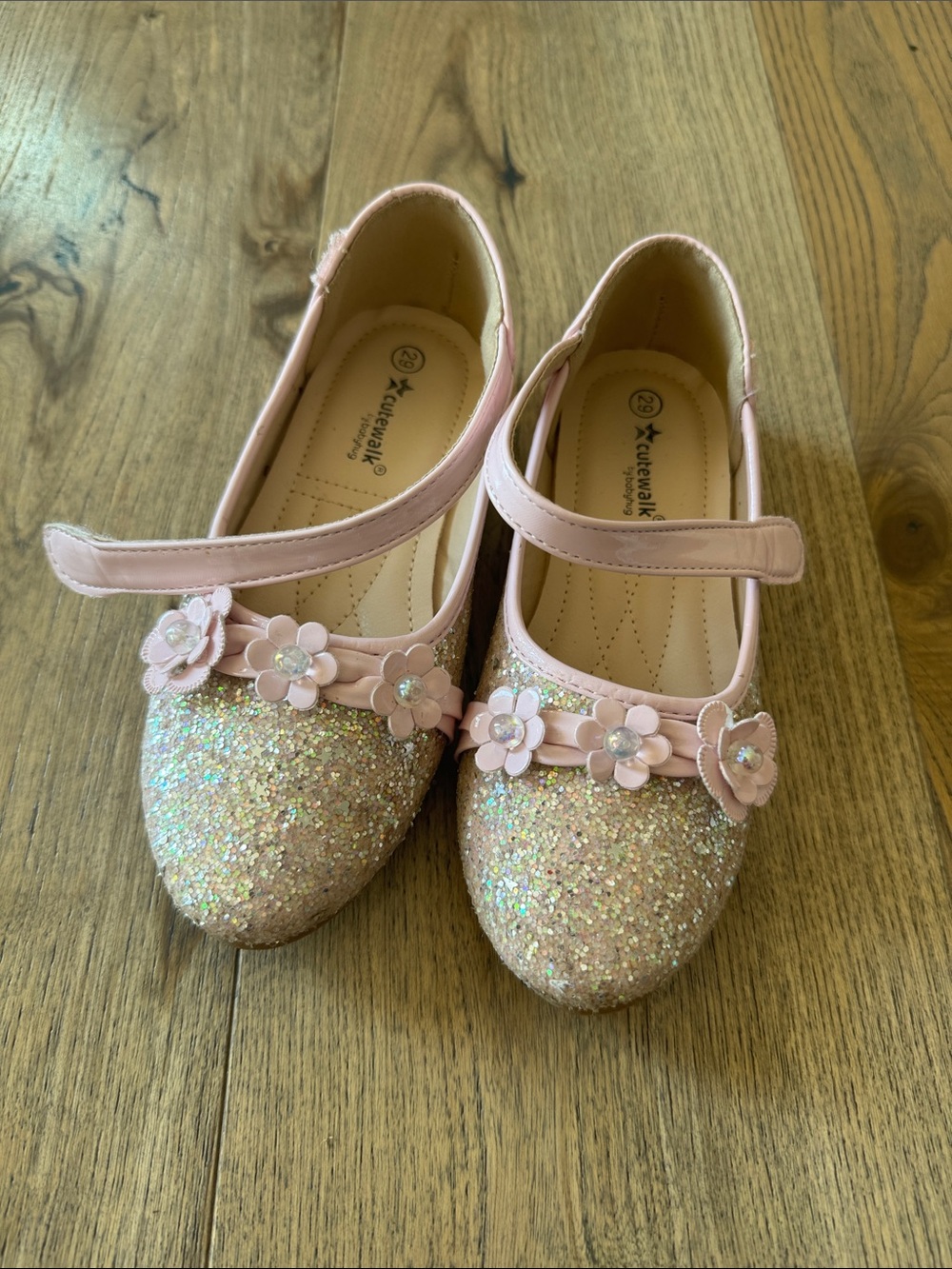 Active USA Pink Glitter Flower Strap Mary Jane Kids Shoes